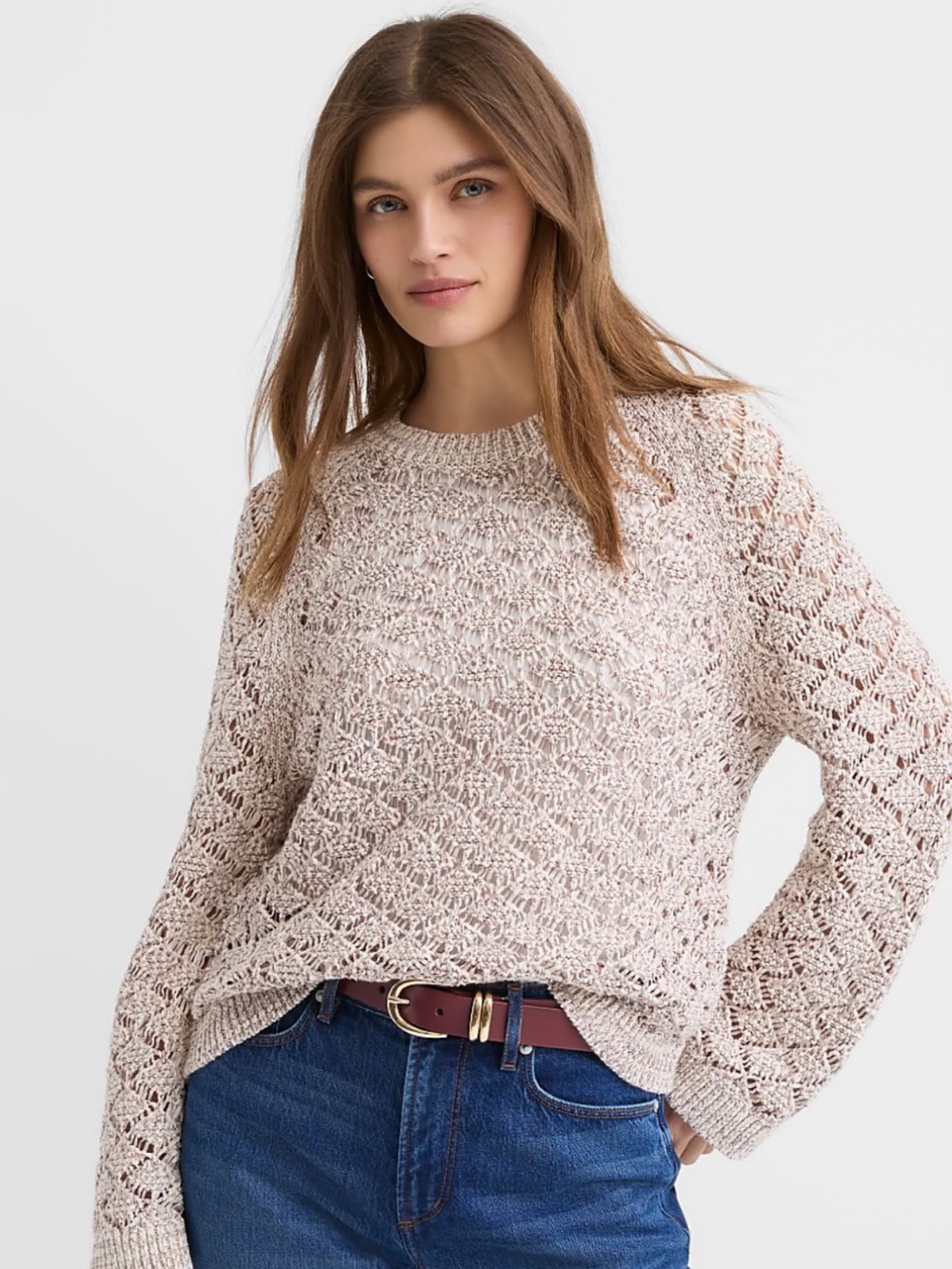 LOFT Open-Knit Scoop Sweater in Blush